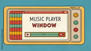 Old School Music Player A floating music player window with a simple interface showcasing a classic playlist all set inside a retro frame that displays vibrant track titles in bold