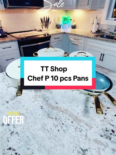 Chef Power gold handle cookware set featuring ceramic nonstick coating for easy cooking and cleanup, toxin-free materials, oven safe design up to 550°F, induction and all stovetop compatibility, and luxury gold stainless steel handles that bring a high-end look to everyday cooking. Durable aluminum construction heats evenly while the nonstick surface lets you cook with less oil and clean up quickly. #TikTokShopCreatorPicks #TikTokShopJumpstartSale #fanfavoritedeals #tiktokshopstockup #cookwarese