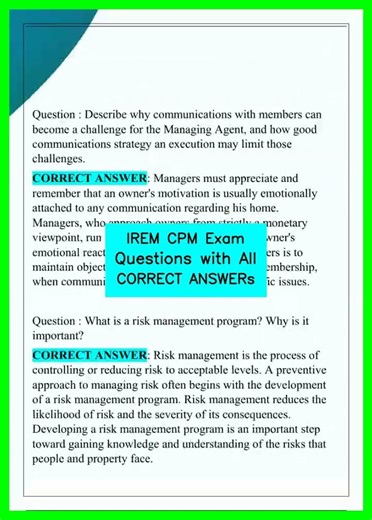 IREM CPM Exam Questions with All CORRECT ANSWERs video