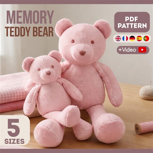 Memory Teddy Bear 5 Sizes PDF Pattern   Video Sewing for Beginners, Easy DIY Gift - Etsy Canada