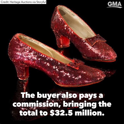 40K views · 345 reactions | Judy Garland’s iconic ruby slippers from "The Wizard of Oz" sold for $32.5 million at a live auction by Heritage Auctions in Dallas, Texas. ❤️ https://abcnews.link/30Za5Q6 | Good Morning America | Facebook