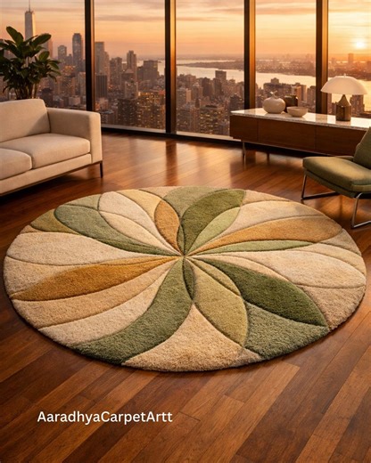 Round Green Tufted Rug, Sculpted Petal Area Carpet, Organic Modern Floor Decor - Etsy