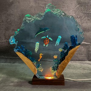 Ocean Resin Wave Lamp – Handmade Epoxy Light With Dolphin, Turtle, Seahorse & Coral Reef | Underwater Home Decor Gift - Etsy