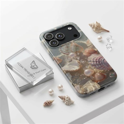 Mermaidcore Seashell Phone Case | Pearl & Crystal Ocean Shell Tough Case | Protective Beachy Gift for Her - Etsy