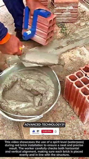 Perfect Brick Alignment – Using a Level for Precision Masonry !! #innovation #tool #tools