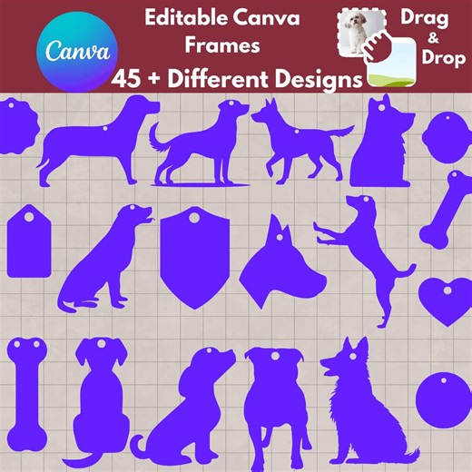 Dog Tag Template, Dog Tag Sublimation Template, Pet ID Tag, Dog Tag Label Template, Dog Bone Canva Frames, Dog Tag Svg, Canva Editable - Etsy