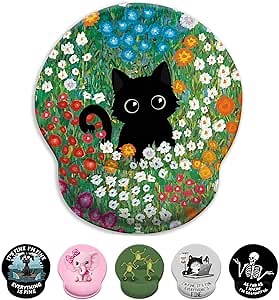 LIMKRIAN Black Cat Ergonomic Mouse Pad with Gel Wrist Rest, 9.8 x 8.6 in