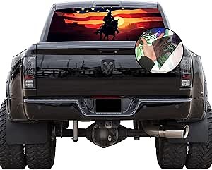 GRAPHIX EXPRESS Truck Back Window Graphics (P589 Cowboy Horse American Flag) Universal Rear Window Vinyl Wrap - Full Window Decals - Army Marines USMC USAF