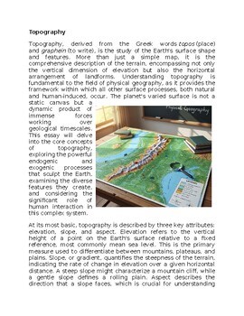 Topography in Physical Geography Worksheet Sub-Plan - Classwork - Homework