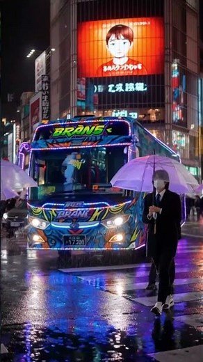 Cool Japanese Night Bus Cruising Through Neon City Streets!