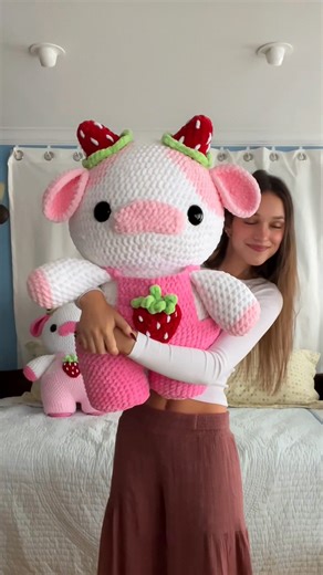 claire ⋆ crochetcalls on Instagram: "crochet a life sized strawberry cow with me 🍓🐮 pattern by me!!! plushie drop January 30th 💕 #crochet #plushies #amigurumi #crocheting #crocheter"