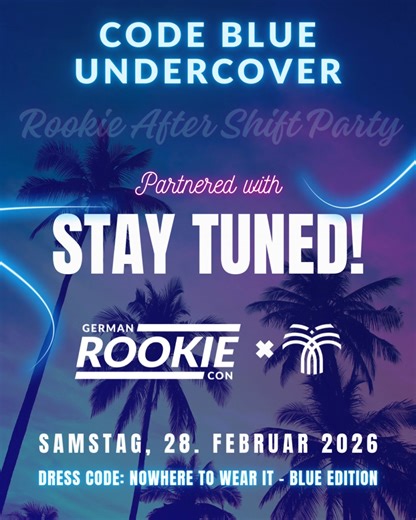 German Rookie Con on Instagram: "💙 Rookie After Shift Party 💙 Die Planung steht – und morgen verraten wir euch alles zur Code Blue Undercover, Rookie After Shift Party! 💙 Heute gibt es nur einen kleinen Sneak Peek. Bleibt gespannt, es wird richtig gut! #GermanRookieCon #RookieAfterShiftParty #RookieModeOn #BlueCodeUndercover #AfterShiftVibes #ConventionLife #RookieCommunity #StayTuned #SneakPeek #ComingSoon"