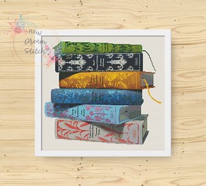 Classic Book Cross Stitch Pattern, Reader Library, Bookshelf Cross Stitch, Modern Home Decor Counted Xstitch, Bibliophile Reading Room, #084 - Etsy