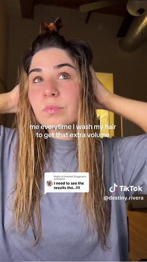 Replying to @Hannah Stagman wash your hair, let it semi dry and then put a claw clip at the roots to create volume! Let it dry and then add dry shampoo for extra volume! #hairtok #hairhack #hair