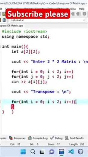 0302- TRANSPOSE OF MATRIX (2D ARRAY ) #cprogramming