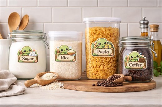 Kawaii Turtle Pantry Labels | Cute Kitchen Jar Stickers | Choose 6 Custom Food Storage Labels | Waterproof Vinyl Organizer Set - Etsy