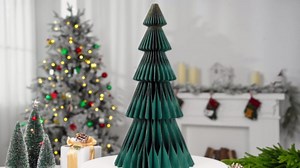 2 Pcs 20 Inch Large Paper Christmas Trees Decorations 3D Green Honeycomb Neutral Christmas Trees Glitter Edge Magnetic Folding Xmas Paper Crafts for Xmas Home Mantel Holiday Party Decorations
