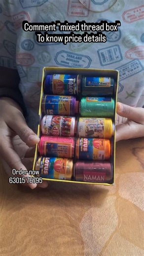 𝙏𝙝𝙧𝙚𝙖𝙙 𝙗𝙖𝙣𝙜𝙡𝙚𝙨 | Online shop | on Instagram: "Mixed thread box 10 regular colours 1.gold,2.red,3.yellow,4.marron,5.baby pink,6.dark blue,7.dark pink,8.dark green,9.purple,10.light green.(Each 1 piece) #threads #rawmaterialskakinada #Kakinada #plaam #mixedthreadbox"
