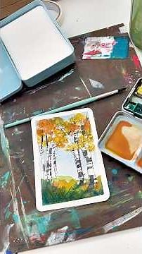 Easy fall watercolor landscape