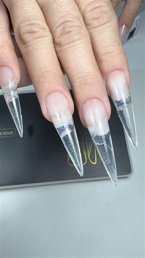 Clear hard structure gel in almond dual form PRO nail extension snaps #ASMR