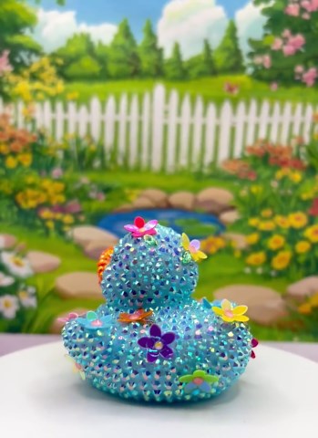 Jeep/cheer/cruise/desktop Buddy Sky Blue Springtime Duck With Flowers Bling/bedazzled Rhinestones - Etsy