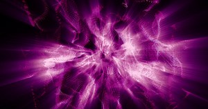 Download Abstract background of purple pink moving flying small wave particles from smoke with glow and blur effect of exploding sphere. Screensaver beautiful video animation in high resolution 4k for free