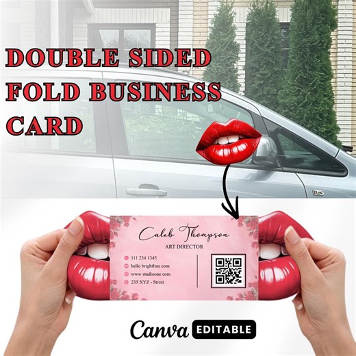 Lips Shaped Business Card Template, Editable Folded Buisness Card Design for Beauty, Printable Trendy Business Card, Canva QR Code Card - Etsy Canada