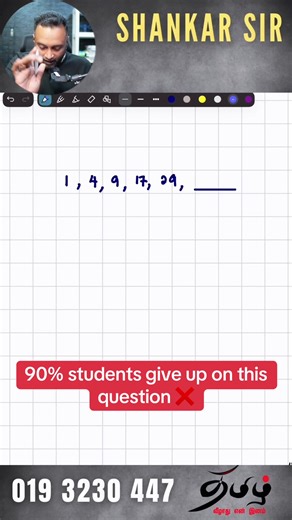 Many students give up on this question… but actually it’s only Form 1 number pattern. Problem maths la illa… confidence illa 😅 Try pannunga first… if you can solve this, your maths thinking is strong 💪 #maths#mathstipsalaysia #cikgushankar #tamilstudents #malaysianindian