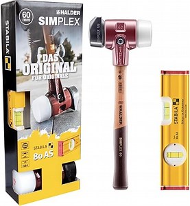 HALDER-Plusbox Galabau, SIMPLEX-Schonhammer D60, Gummikomposition mit Standfuß/Superplastik plus STABILA Wasserwaage | 3027s024