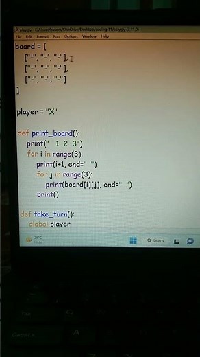 python program that simulates game tic tac toe #coding #python #pythonprogram #idle #viral