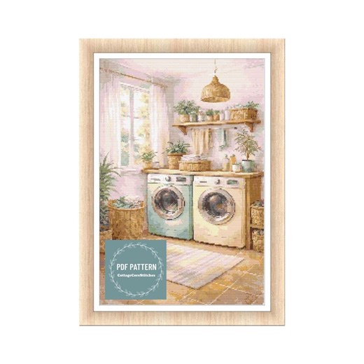 Cottage Laundry Room Cross Stitch Pattern, Country Home Embroidery (PDF Pattern), Farmhouse Cross Stitch - Etsy