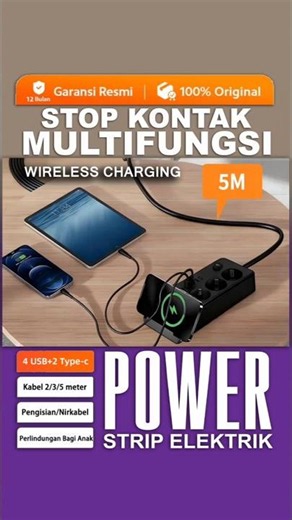 Wireless Charging Power Strip 3-Outlet Socket USB Type-C Fast Charger Extension Cord
