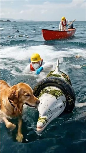 POV Golden finds help to free an albino dolphin stuck in a tire
