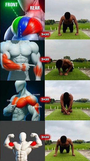 🔥 Just 4 Exercises! Build Your Chest, Shoulders & Arms 💪 | 3×20 Home Workout — No Equipment! #viral