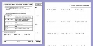 Eighth Grade Equations With Variables on Both Sides Practice Activity