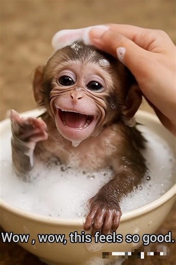 Cute Baby Monkey Laughing & Bathing | Happy Baby Monkey Bath Time Moments #Monkey#Animals