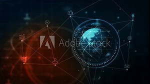 Cloud computing, Global Network - Futuristic blue cloud with pixel digital transformation abstract new technology background. Artificial intelligence and big data concept. Business industry 4.0 and 5g