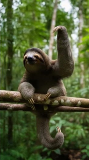 Sloth raises paw slowly like waving at camera. #wildlife #nature #sloth #jungletales #ytshorts