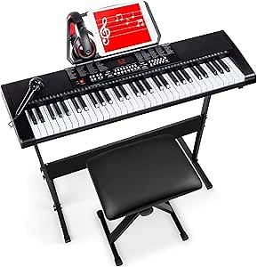 Best Choice Products 61-Key Electronic Keyboard Piano Portable Electric Keyboard Complete Beginner Set w/LED Screen, Stand, Bench, Headphones - Black