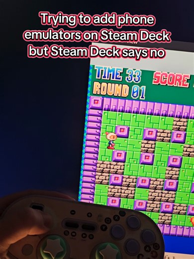 Everything gets harder when Linux is involved 😭 The emulator is KEmulator nnmod. The keyboard controls work without issues, so I figure I messed up the controller setup somehow. #steamdeck #retrogaming #j2me #bomberman