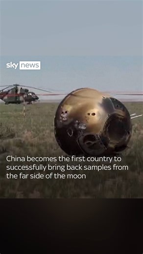 China's lunar probe has returned to Earth, making the country the first to bring back samples from the moon's far side 🌑🔼 #Science #Space #China #Moon | Sky News