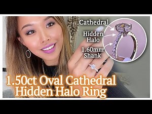 2020 Top Trending Diamond Engagement Ring | 1.50ct Oval Cathedral Hidden Halo Diamond Pave Plat Ring