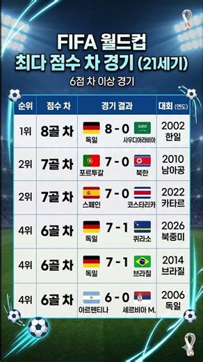 21세기 월드컵 역사상 가장 일방적이었던 경기 Top 6 #쇼츠 #지식쇼츠