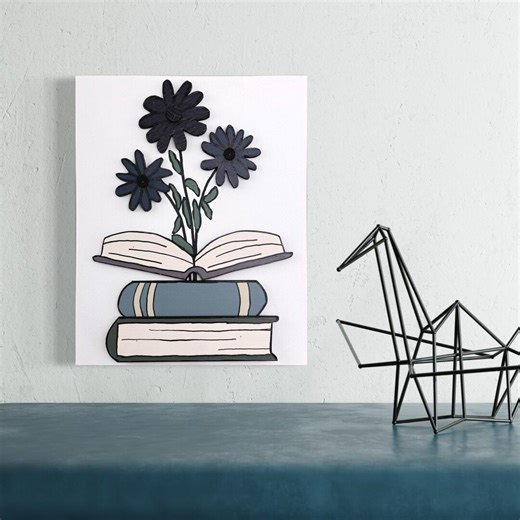 Book Stack Wall Art, 3D Wooden Painting, Layered Wood Art, Colorful Book Decor, Hand Painted Wood Sculpture, Reader Gift, Original Art - Etsy