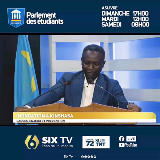 [Plénière du 5 Avril] Ordre du jour: Inondation à Kinshasa: Causes, enjeux et prévention. Invité: Daniel Urbaniste et Expert en gestion de données urbaines. Suivez l'intégralité demain à 17h00 sur six TV et sur notre chaîne YouTube [PARLEMENT DES ÉTUDIANTS RDC ] | Parlement des Etudiants Rdc