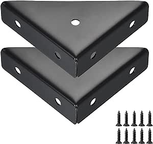 2 Pack Bed Corner Support, Shelf Brackets Hidden Type Triangular Bracket Fastener, Cold Rolled Steel Braces Joining Support for Desk Bed Edge (Black)