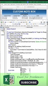 📝 Pop-up notes… but make them stylish. With a little VBA, you can build custom comment boxes with gradients, rounded corners, and live cell data — way cooler than Excel’s defaults. 😎 #ExcelTips #VBATricks #ExcelAutomation #ExcelShorts #fblifestyle | Excel For Freelancers