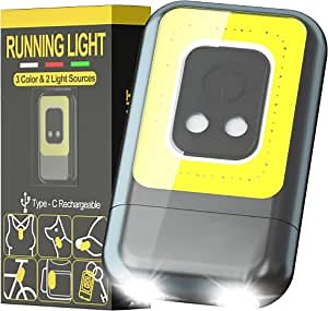 Clip on Running Light, Rechargeable Running Lights for Runners, 3.5h Usetime, 800LM, White, Red & Green Light, High Visibility Clip on LED Light for Night Walking, Running and Jogging(1 pack)