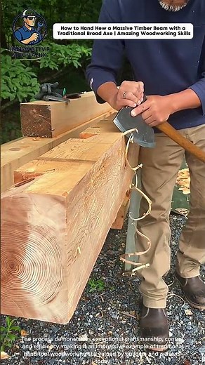 How to Hand Hew a Massive Timber Beam with a Traditional Broad Axe | Amazing Woodworking Skills