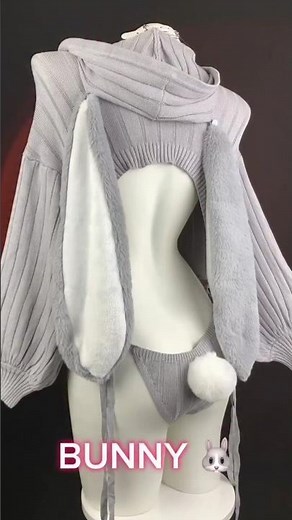 Kawaii Bunny Girl Bodysuit & Wig Try-On | Adorable Gray Aesthetic 🐰💖